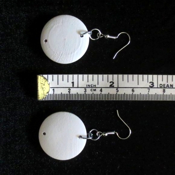 Hand Crafted Pierced Earrings Roses Buckskin Blue Magenta Wood Floral Print - Picture 3 of 5